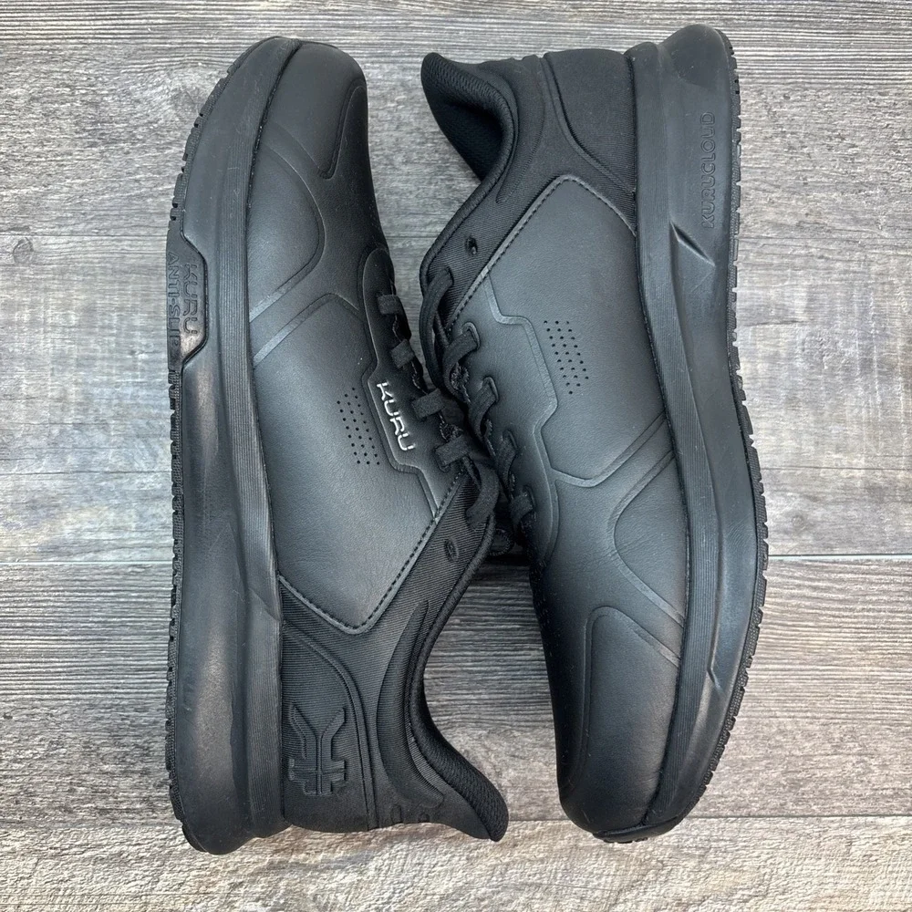 Kuru Shift Men's 12 Sneaker Shoe Jet Black Leather Anti-Slip Walking Work